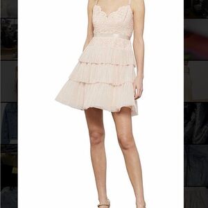 BCBGMaxAzria Blush Lace Tiered Mini Dress